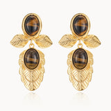 Tiger’s Eye Golden Leaf Earrings